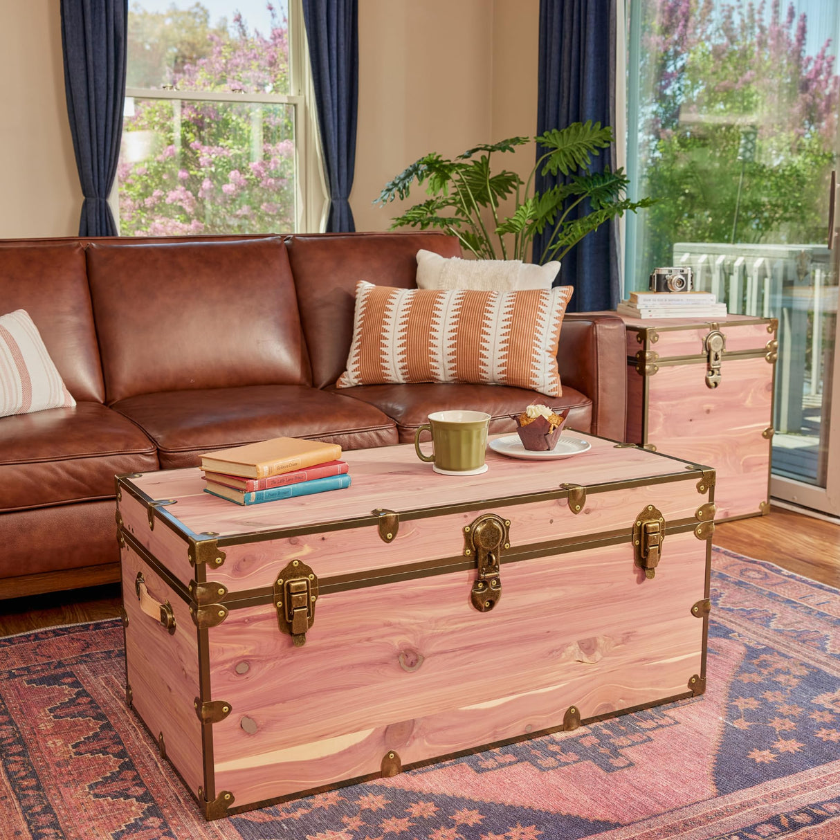 Rhino Trunk & Case Knotty Cedar Chest with Antique Brass Hardware – 32"x18"x14" Large Storage Box, Coffee Table, End of Bed Trunk or Entryway Storage Bench Furniture – USA-Made, Heirloom Aesthetic Rhino Trunk & Case