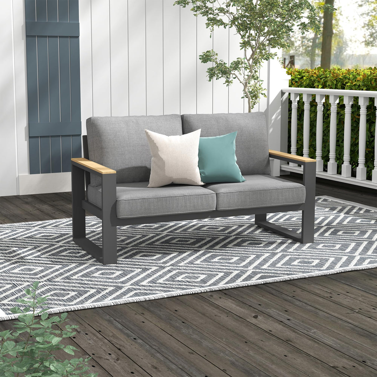 RoyalCraft Aluminum Outdoor Loveseat, All-Weather Metal Patio Furniture Sofa, Patio Sofa Chair for Porch Backyard Garden, Grey RoyalCraft