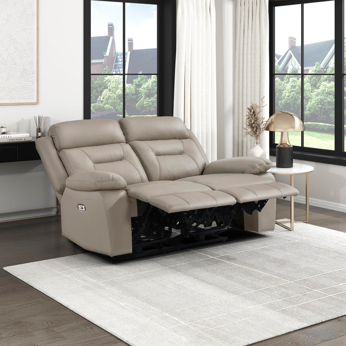 Lexicon Power Double Recliner Loveseat, Top Grain Leather Match Reclining Loveseat with Pillow Top Armrests, Home Theater Seating, Wall Hugger Recliner Love Seat with USB Port, 62.5" W, Latte Lexicon