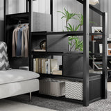 Mirightone Full Size Loft Bed with Stairs, Metal Loft Beds, High Loft Bed Frame with Storage Shelves, Lofted Full Bed with Wardrobe for Kids and Teens, No Box Spring Needed (Black) Mirightone