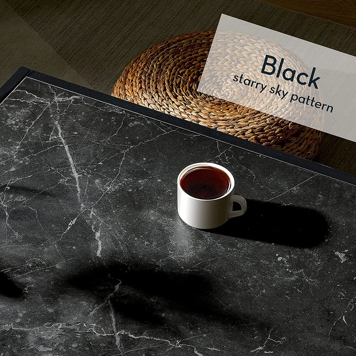 SAYGOER Black Coffee Table Small Square Coffee Table Simple Modern Center Table for Living Room Home Office 27.6 * 27.6 * 15.7Inch Easy Assembly, Black Faux Marble SAYGOER