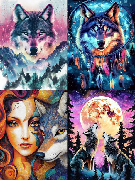 4 Pack Wolf Diamond Painting Kits for Adults, 5D Wolf DIY Diamond Art Kits Full Drill Diamond Dots for Gift Wall Decor and Relaxation Gem Arts (11.8x15.7inch) Generic