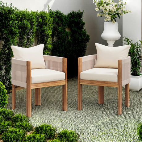 Christopher Knight Home Matera Dining Chair Set of 2, Acacia Wood Outdoor Accent Chair, Farmhouse Patio Kitchen Side Chair, Comfy Reading Chair, Round Backrest and Water Resistant Cushion,Teak+ Beige Christopher Knight Home
