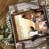 Kasluolo Farmhouse Animals Cow in Fake Window Wall Art Farmhouse Animals Landscape Picture Country Painting Wall Décor for Bathroom Bedroom Office Framed Artwork 12x16 inch Kasluolo