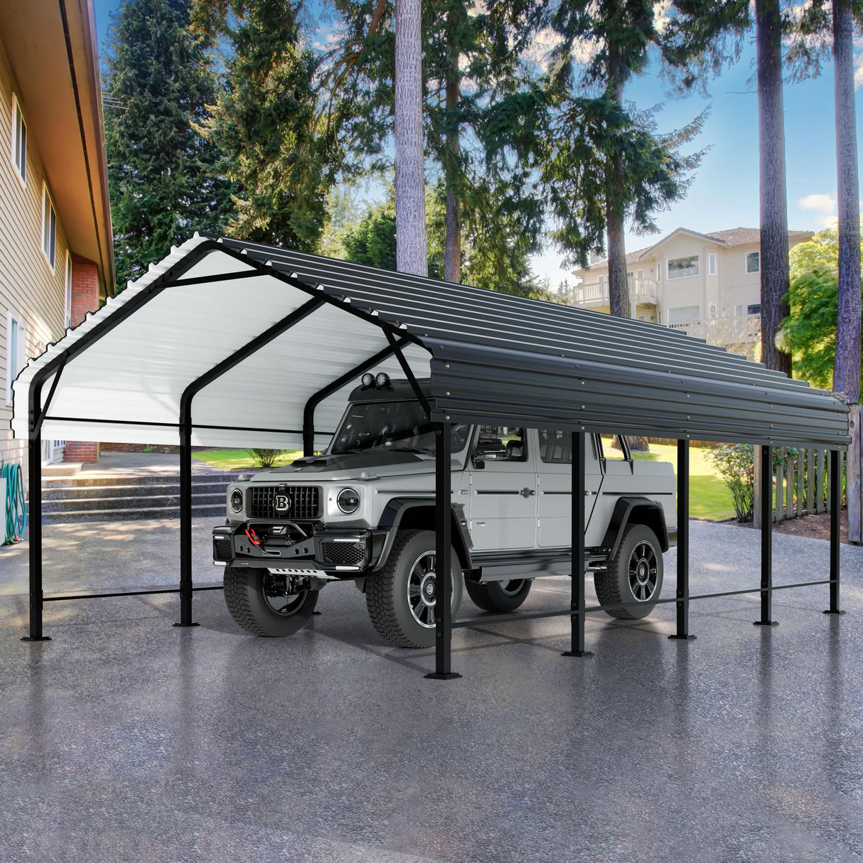 JY QAQA 12 x 20 ft Metal Carport, Heavy Duty Carport Canopy with Galvanized Steel Roof, Outdoor Car Tent Metal Garage Shelter for Car, SUV, Trucks and Boats JY QAQA PET