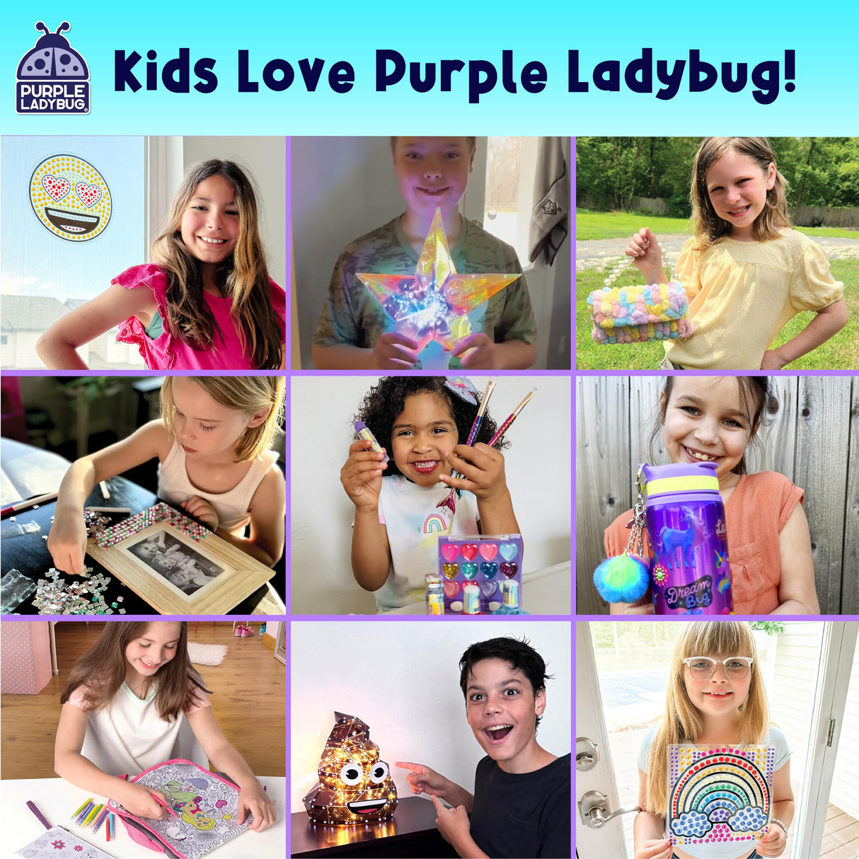 PURPLE LADYBUG Decorate Your Own Wooden Mirror & Brush Set - DIY Craft Kit for Girls Ages 4-8 8-12 with Glitter Glue, Beads, Gems, Butterflies, Ribbons - Birthday Gift for Girls 4 5 6 7 8 9 10 11 12 PURPLE LADYBUG