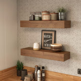 ROOREVO Wall Floating Shelves, Rustic Wood Wall Shelf Handmade (Light Walnut, 24 Inch - 2 Pack) ROOREVO