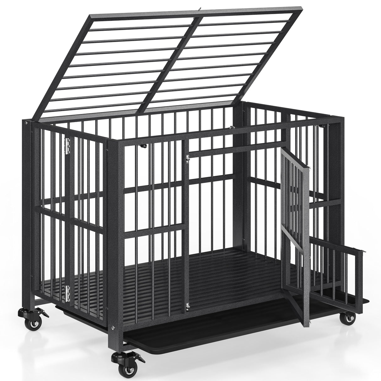 Polar Aurora Heavy Duty Dog Crate, Foldable Indestructible Dog Kennel, Escape Proof Extra Large Dog Cage with Lockable Wheels, High Anxiety Pet Playpen with Double Door for Indoor/Outdoor Use. (43in) Polar Aurora