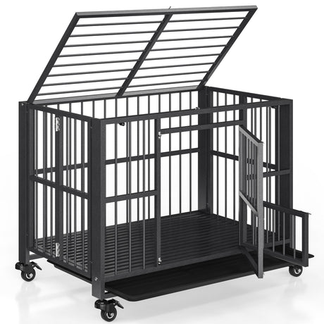 Polar Aurora Heavy Duty Dog Crate, Foldable Indestructible Dog Kennel, Escape Proof Extra Large Dog Cage with Lockable Wheels, High Anxiety Pet Playpen with Double Door for Indoor/Outdoor Use. (43in) Polar Aurora