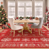 Christmas Area Rug 6x9 Rugs: Washable Living Room Rug Xmas Holiday Decor Rugs Snowflake Low Pile Boho Rug Indoor Floor Carpet for Bedroom Kitchen Dining Room Home(Xmas Red, 6'x9') Zomfy