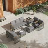 HOMREST 7 Piece Outdoor Sectional Patio Conversation Set,5 Seats Metal Outdoor Patio Furniture Set, All Weather Outdoor Couch Set with 2 Ottoman,3-Seats Sofa,Love Seat,Side Table for Deck, Lawn(Grey) HOMREST