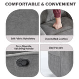 Trustyue Manual Recliner Chair, 360° Swivel Rocker Recliner with Heat and Massage for Small Space, Upholstered Fabric Glider Rocking Chair Nursery Chair with Side Pockets for Living Room, Grey Trustyue