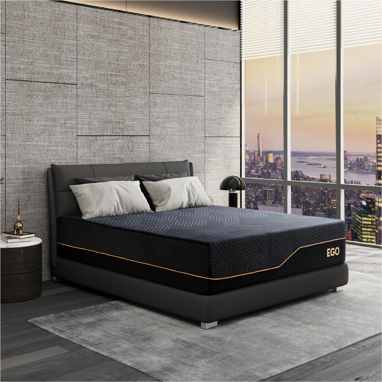 Dyonery Queen 14 Inch Memory Foam Mattress in a Box, Cooling Knit Fabric Cover, Copper-Gel Memory Foam, Made in USA, CertiPUR-US Certified, Firm Fiberglass Free Mattress, 80”x60”, Black Dyonery