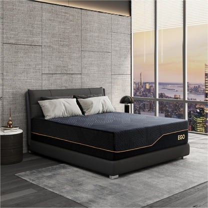 Dyonery California King 14 Inch Memory Foam Mattress in a Box, Cooling Knit Fabric Cover, Copper-Gel Memory Foam, Made in USA, CertiPUR-US Certified, Firm Fiberglass Free Mattress, 72”x84”, Black