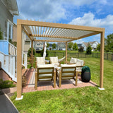 PURPLE LEAF 10' x 12' Louvered Pergola Outdoor Wood Grain Aluminum Pergola with Adjustable Roof Retractable Patio Rainproof Hardtop Gazebo for Deck Backyard Garden PURPLE LEAF