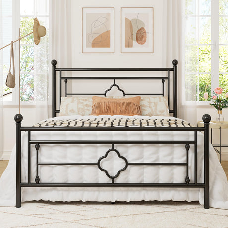 Allewie Queen Size Metal Platform Bed Frame with Victorian Vintage Headboard and Footboard/Mattress Foundation/Under Bed Storage/No Box Spring Needed/Noise-Free/Easy Assembly, Black Allewie