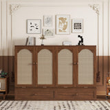 DNChuan Queen Size Murphy Cabinet Bed with Storage Drawer and Charging Station, Foldable Dresser Platform Bed with Oval Rattan Decoration Panel, Space Saving, Walnut DNChuan