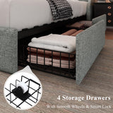 Feonase Queen Size Bed Frame with 4 Storage Drawers, Upholstered Storage Bed with Charging Station, Tufted Wingback Storage Headboard, No Box Spring Needed, Light Grey, FEO737 Feonase