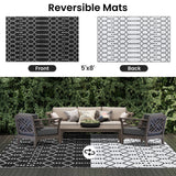 Smiry Outdoor Rug 5x8 ft, Waterproof Reversible Plastic Straw Rugs, Boho Outdoor Area Rug, Outside Floor Mat for Patio, Backyard, Deck, Picnic, Beach, Camping, Black Smiry