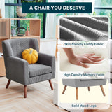 PrimeZone Mid-Century Modern Accent Chair - Comfy Corduroy Living Room Chair, Reading Chair with Button Tufted Design & Wing Back, Cozy Upholstered Armchair for Bedroom, Corner, Grey PrimeZone