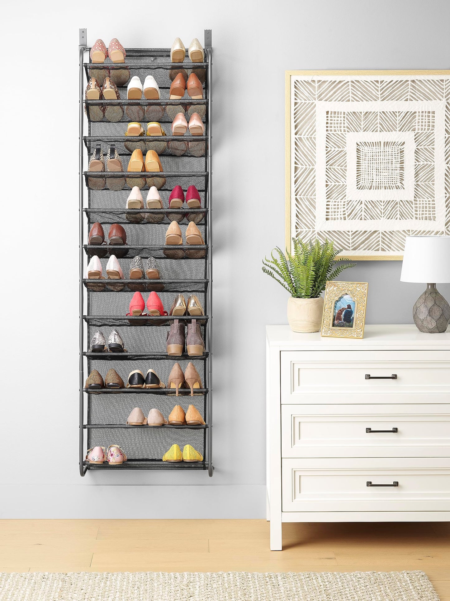 Whitmor 36 Pair Over-The-Door Rack-Gunmetal Gray Shoe Organizer