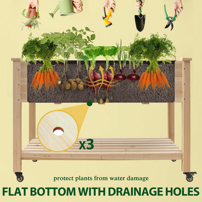 MUPATER Raised Garden Bed Planter Box with Four Wheels and Legs for Herbs and Vegetables, Elevated Garden Bed with Drainage Holes for Outdoor Indoor, Natural Wood - WoodArtSupply