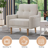 EJUNQ Mid Century Modern Accent Chair ，Upholstered Armchair，Comfy Reading Chair with Wood Legs，Fabric Single Sofa Chair for Living Room Bedroom Small Spaces（Ivory） EJUNQ