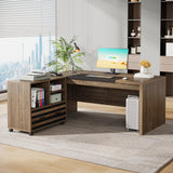 Tribesigns 62.2" Executive Desk with Mobile File Cabinet, L-Shaped Office Desk with Storage Shelves, Large Computer Desk Business Workstation Set for Home Office, Light Brown Tribesigns