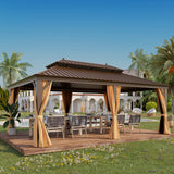GAZEBEST 14'x20' Hardtop Gazebo Outdoor Aluminum Patio Gazebo Double Roof Galvanized Steel Gazebo Canopy with Netting and Curtains,for Garden Patio,Patio Backyard,Deck and Lawns GAZEBEST