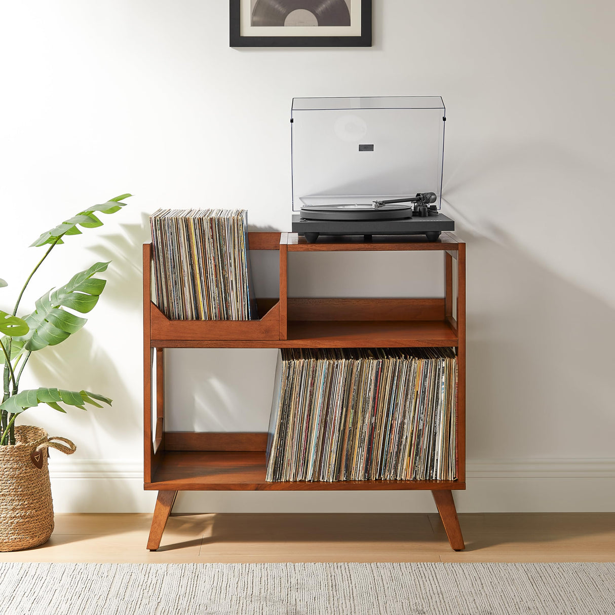 Crosley Furniture Asheville Mid-Century Modern Media Console Record Player Stand, Storage for Vinyl Records, Walnut, Medium Crosley Furniture
