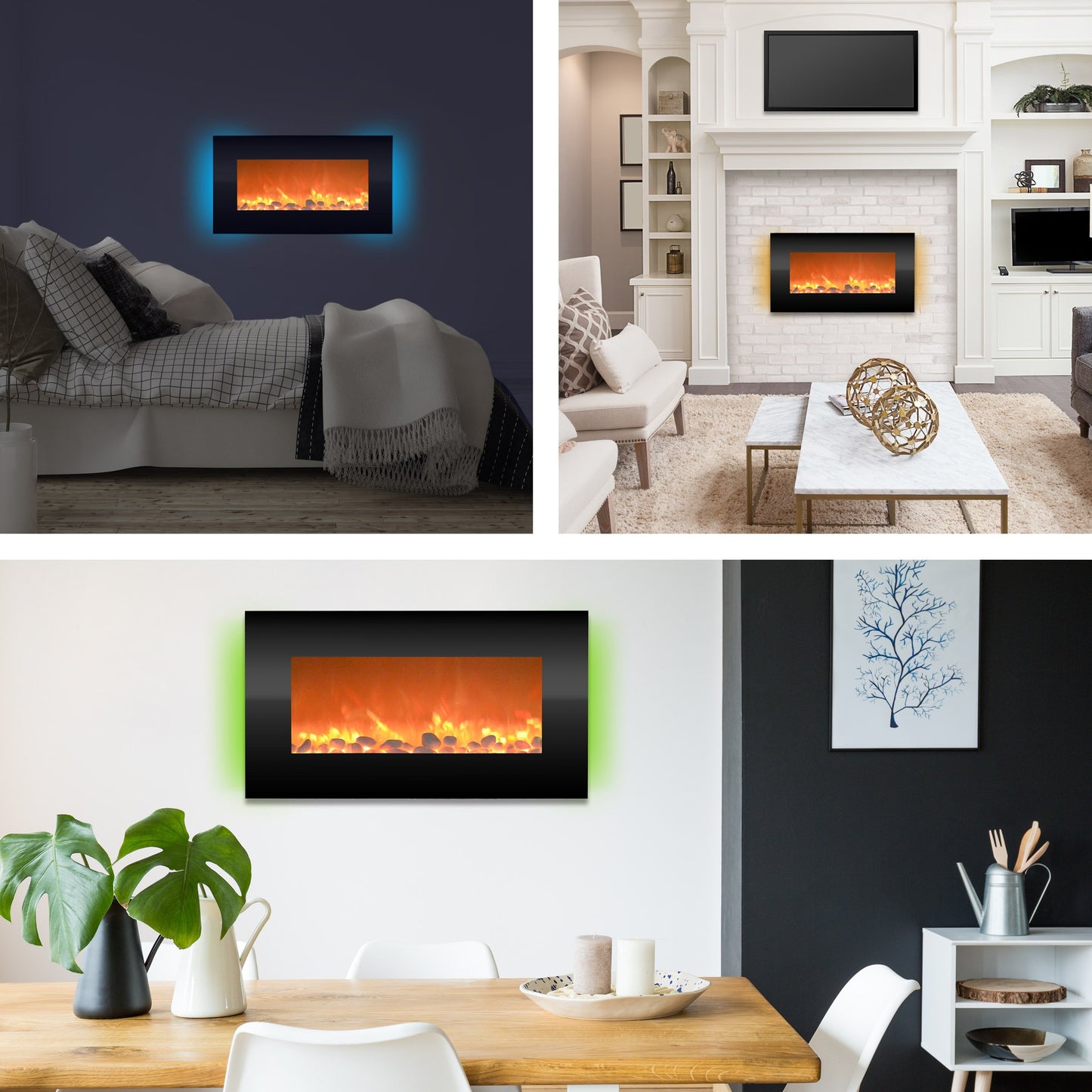 Northwest Electric Fireplace - 30 Inch Wall Mounted Fireplace - 13 Backlight Colors and Remote Controlled LED Flames, Heat, and Brightness (Black)