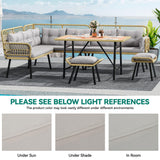 YITAHOME Patio Wicker L-Shaped Furniture Set, All-Weather Rattan Outdoor Conversation Sofa Set for Backyard Deck with Soft Cushions,Ottomans and Wood-Like Dining Table, Light Brown+Gray YITAHOME