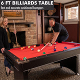 Freetime Fun Pool Table Set, Billiard Tables Accessories Included, 2 Pool Cue Sticks, Pool Table Balls, and More - 6 FT Portable Pool Table Freetime Fun