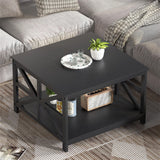 GreenForest Coffee Table with Storage for Living Room, Small Square Center Tables with Seamless One-Piece Tabletop Farmhouse Style, Black GreenForest