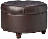 Homepop Home Decor | Button Tufted Faux Leather Round Storage Ottoman | Ottoman with Storage for Living Room & Bedroom (Distressed Brown) HomePop