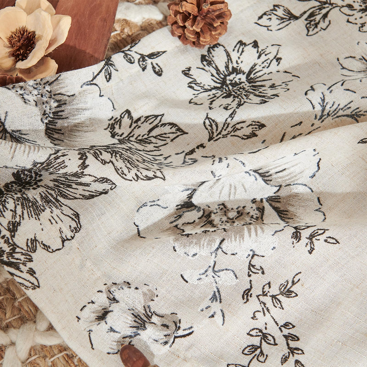 jinchan Linen Blend Curtains Floral Curtains for Living Room 108 Inch Length Black Printed Curtains Rod Pocket Back Tab Farmhouse Peony Flower Patterned Drapes Bedroom Window Curtain Set 2 Panels jinchan