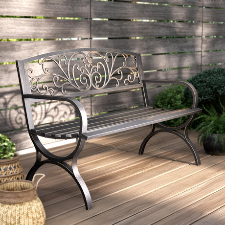 PHI VILLA 50" Garden Bench Outdoor Bench Patio Bench for Outdoors Metal Porch Steel Frame Furniture for Yard PHI VILLA