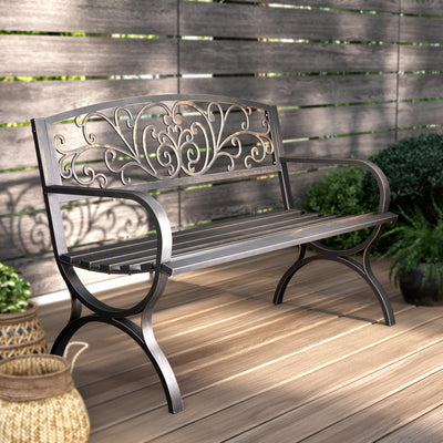 PHI VILLA 50" Garden Bench Outdoor Bench Patio Bench for Outdoors Metal Porch Steel Frame Furniture for Yard