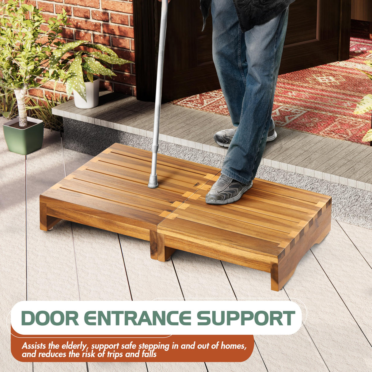 FANATU Wooden Platform Step Stool, 24.7" Step Platform for Adults & Elderly - Durable Mobility Stepping and Stair Assist Indoor & Outdoor, Heavy Duty/Non-Slip Step Stool for Handicap, Bedroom, Kitchen FANATU