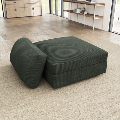 HONBAY Ottoman Module for Corduroy Modular Sectional Sofa with a Back Cushion, Storage Square Ottoman Bench for Living Room, Green HONBAY