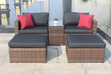 YOPTO 5 Pieces Outdoor Wicker Sectional Sofa Set with 2 Ottoman & Coffee Table,Patio Conversation Set Sectional Couch W/Cushions,Pillows & Protection Cover,Patio Sofa Bed for Porch,Garden,Lawns,Brown YOPTO