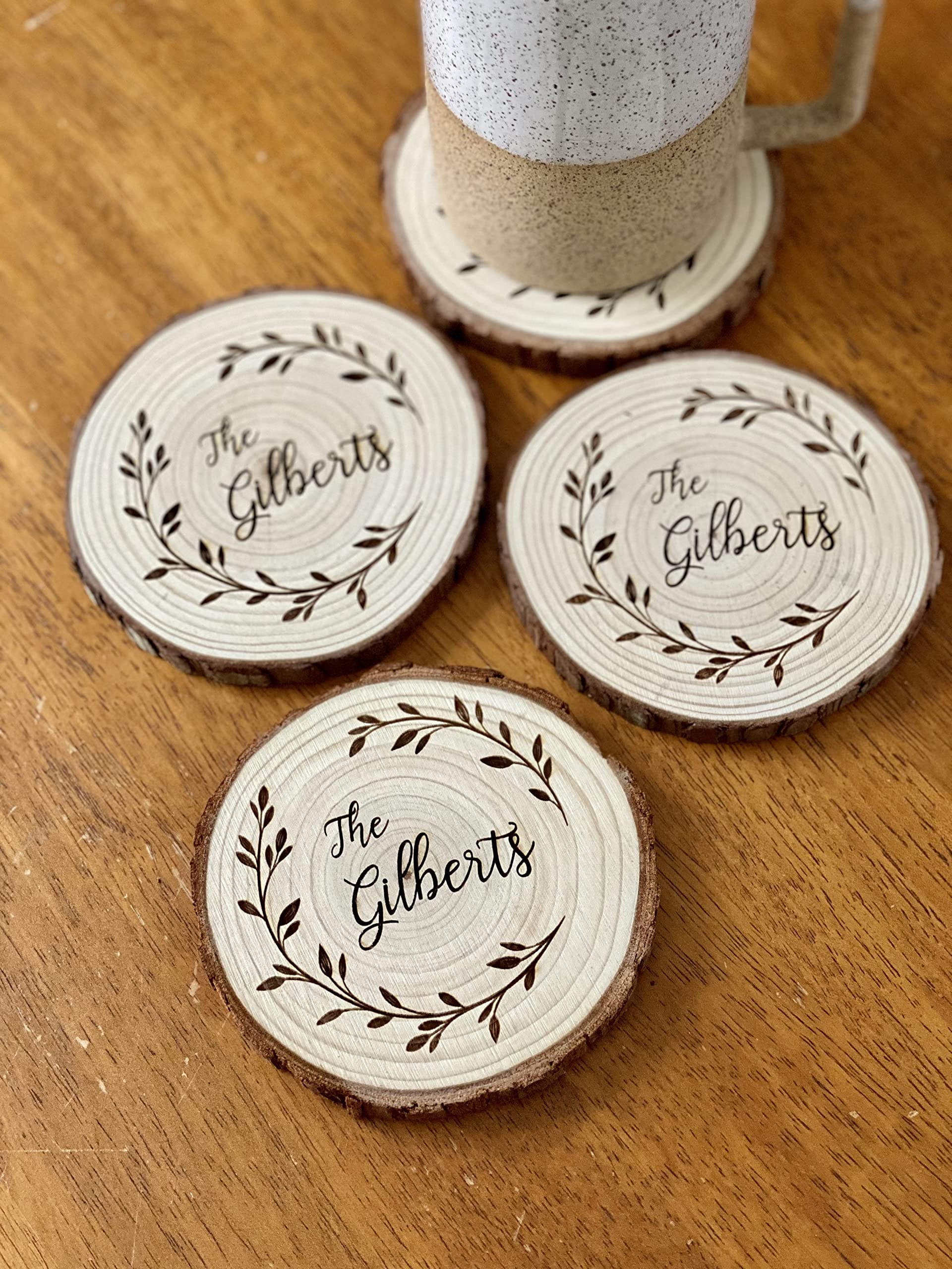 Custom Name Engraved Wood Coaster Set - Set of 4 - Perfect Valentine's Day, Wedding, Engagement, Anniversary, or Christmas Present - WoodArtSupply