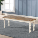 Roundhill Furniture Prato Two-Tone Distressed Oak Wood Dining Bench, One Size, Antique White Roundhill Furniture