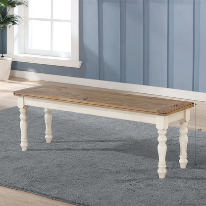 Roundhill Furniture Prato Two-Tone Distressed Oak Wood Dining Bench, One Size, Antique White - WoodArtSupply