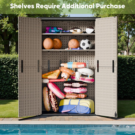 Devoko Outdoor Storage Cabinet 50 Cu Ft with Lockable Doors, Vertical Storage Shed Waterproof Patio Tools Storage Box for Sofa Cushions, Gardening Tools and Accessories (Beige) Devoko