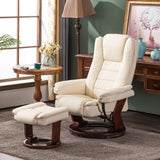 MCombo Swivel Recliner with Ottoman Chair, TV Chair Sets with Vibration Massage, for Small Space Living Room Bedroom 9096 9099 (Faux Leather, Cream White) MCombo