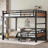 Full Over Full Bunk Bed with Headboard and Full Length Guardrail, Separable Bunk Bed Full Size, Heavy Duty Bunk Beds Can Turns Into Loft Bed and Platform Bed, Walnut Bellemave