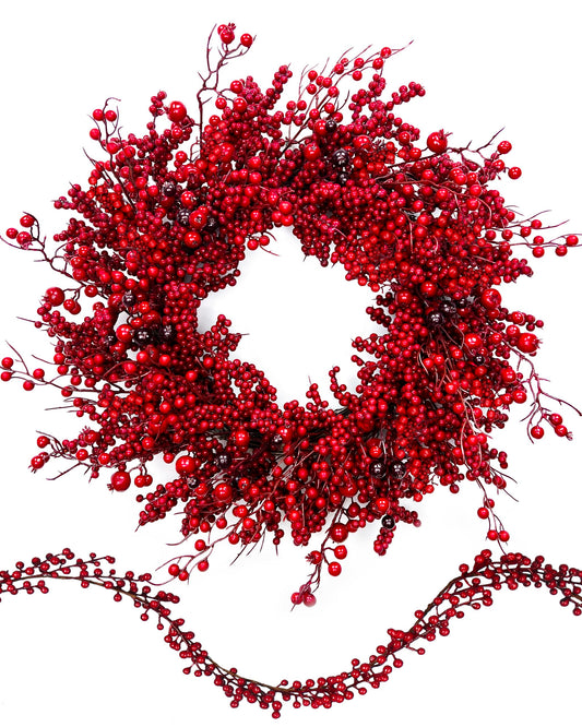 Chrisxiao 24 Inch Christmas Wreath Front Door,Artificial Christmas Wreath Decorated with Holly Berries, Hawthorn Berries, for Indoor Outdoor Christmas Decoration