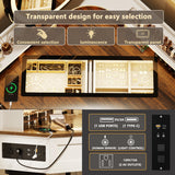 FREDEES Corner Vanity with Mirror and Lights,Modern Makeup Vanity Set with Charging Station for Bedroom/Cloakroom,Glass Top Vanity Table with Drawers and Shelves,White FREDEES