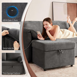 Tbfit Sleeper Sofa Couch with Pullout Bed, 83’’Sofa Bed Couch with Storage Chaise & USB, Egyptian Velvet Convertible Sleeper Sofa, Pull Out Sofa for Living Room, Dark Gray Tbfit